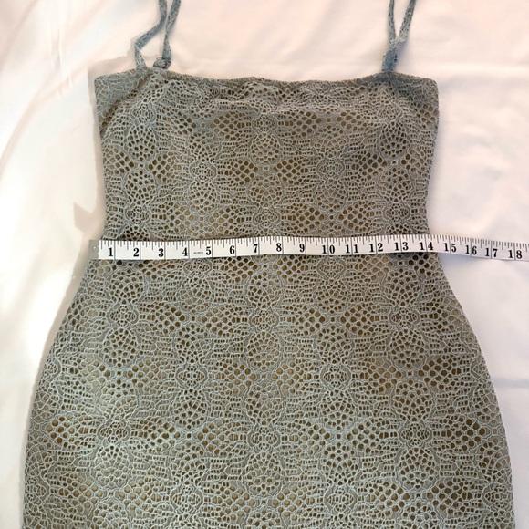 SNDYS Lace Bodycon Midi Dress Blue Grey | Strappy Slip Dress - Picture 12 of 14